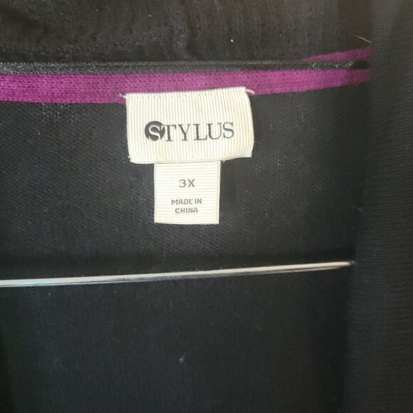 Stylus Women Sweater 3x Plus Cardigan Open Black Asymmetric Cotton Blend SWE53E - Picture 8 of 10